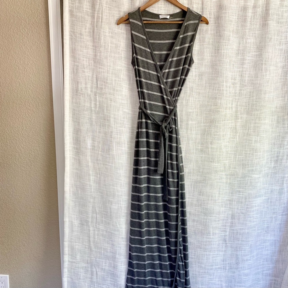Calvin Klein Sleeveless Striped Wrap Maxi Dress